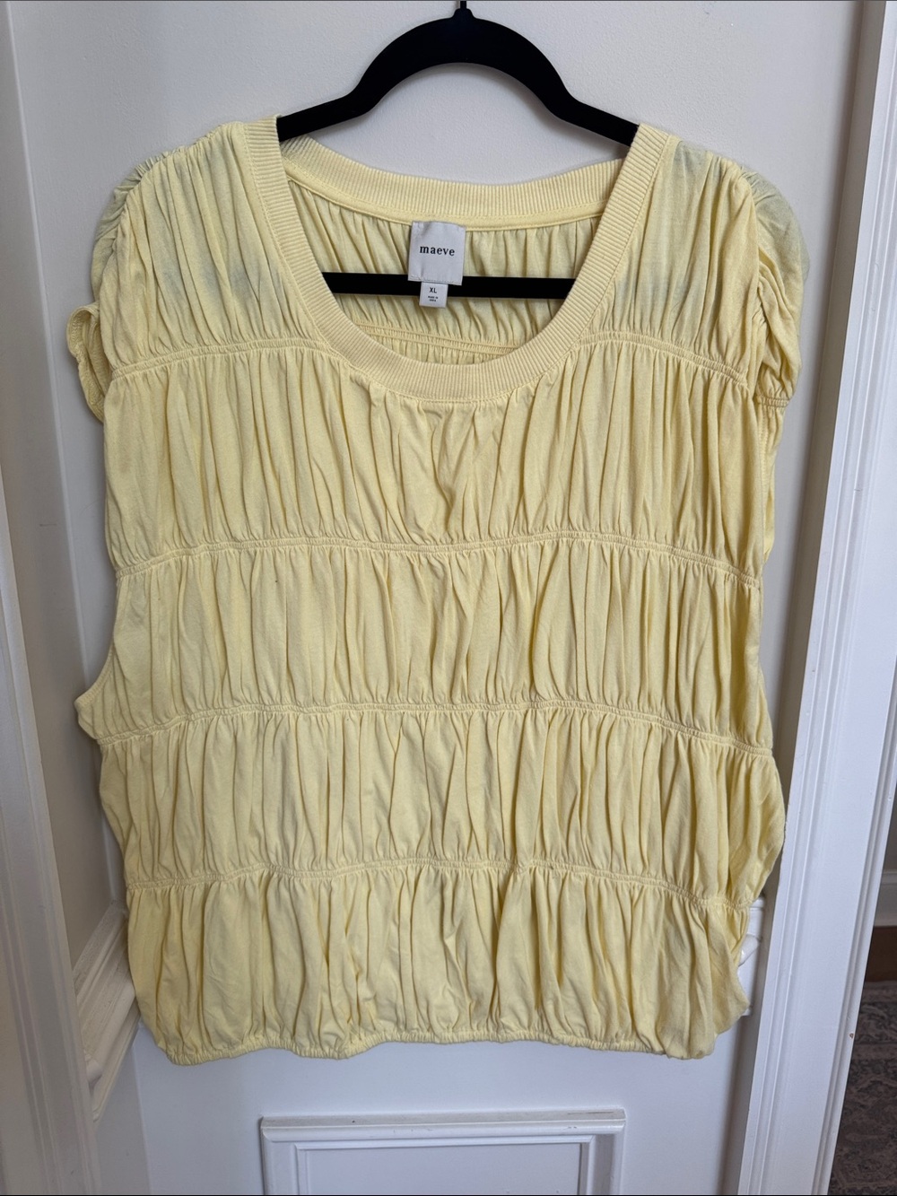 Maeve Pale Yellow Gathered Scoop Neck Tank